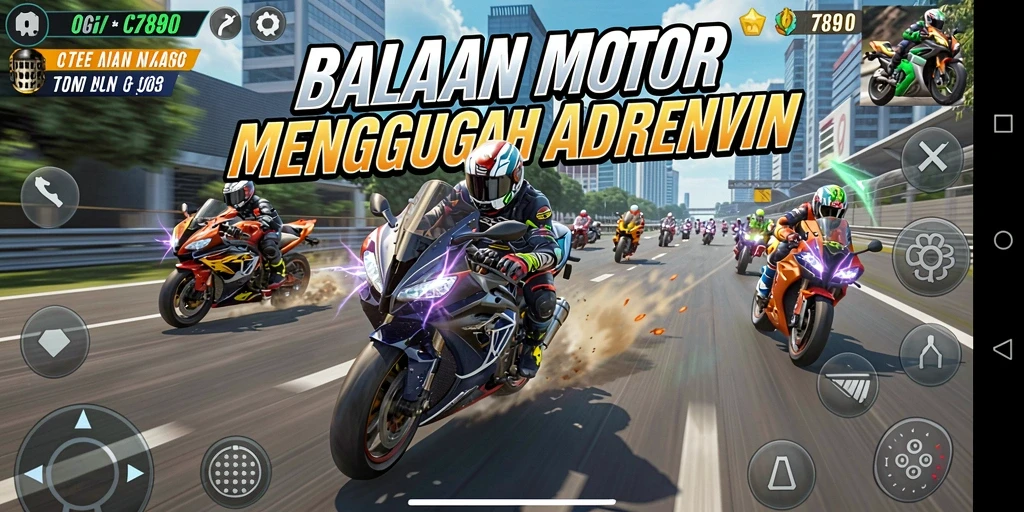 Tampilan gameplay menegangkan saat balapan motor dalam C7890.