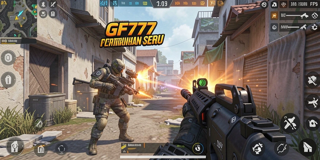Tampilan gameplay GF777 dengan aksion tembak-menembak yang intens.