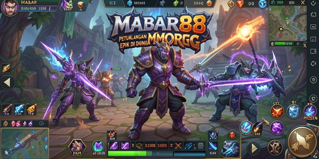 Screenshot gameplay MABAR88 dengan aksi karakter dalam pertarungan MMORPG.