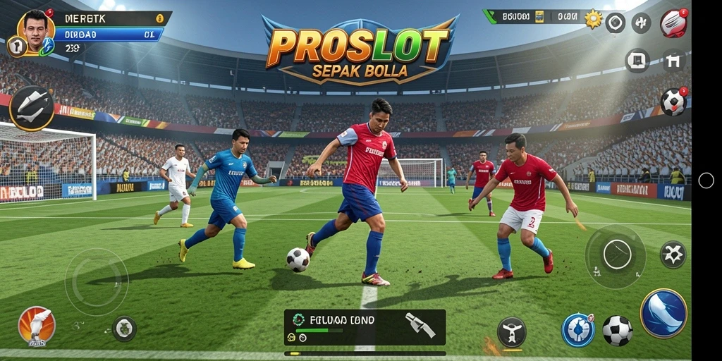 Tangkapan layar utama PROSLOT menunjukkan momen seru dalam pertandingan sepak bola.