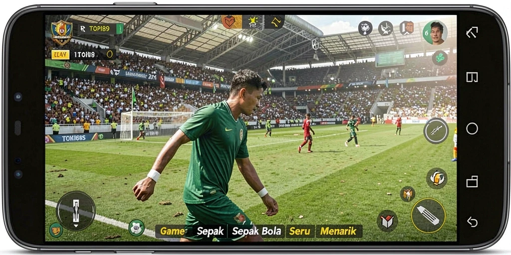 Tampilan utama gameplay TOPI189 dengan aksi sepak bola seru.