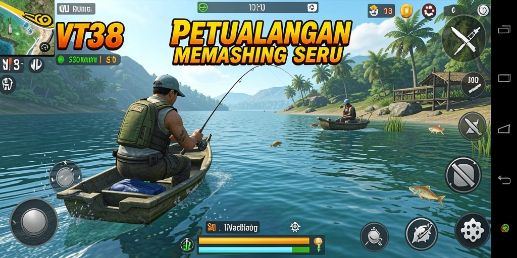 Tampilan gameplay VT38 yang menarik saat memancing ikan.